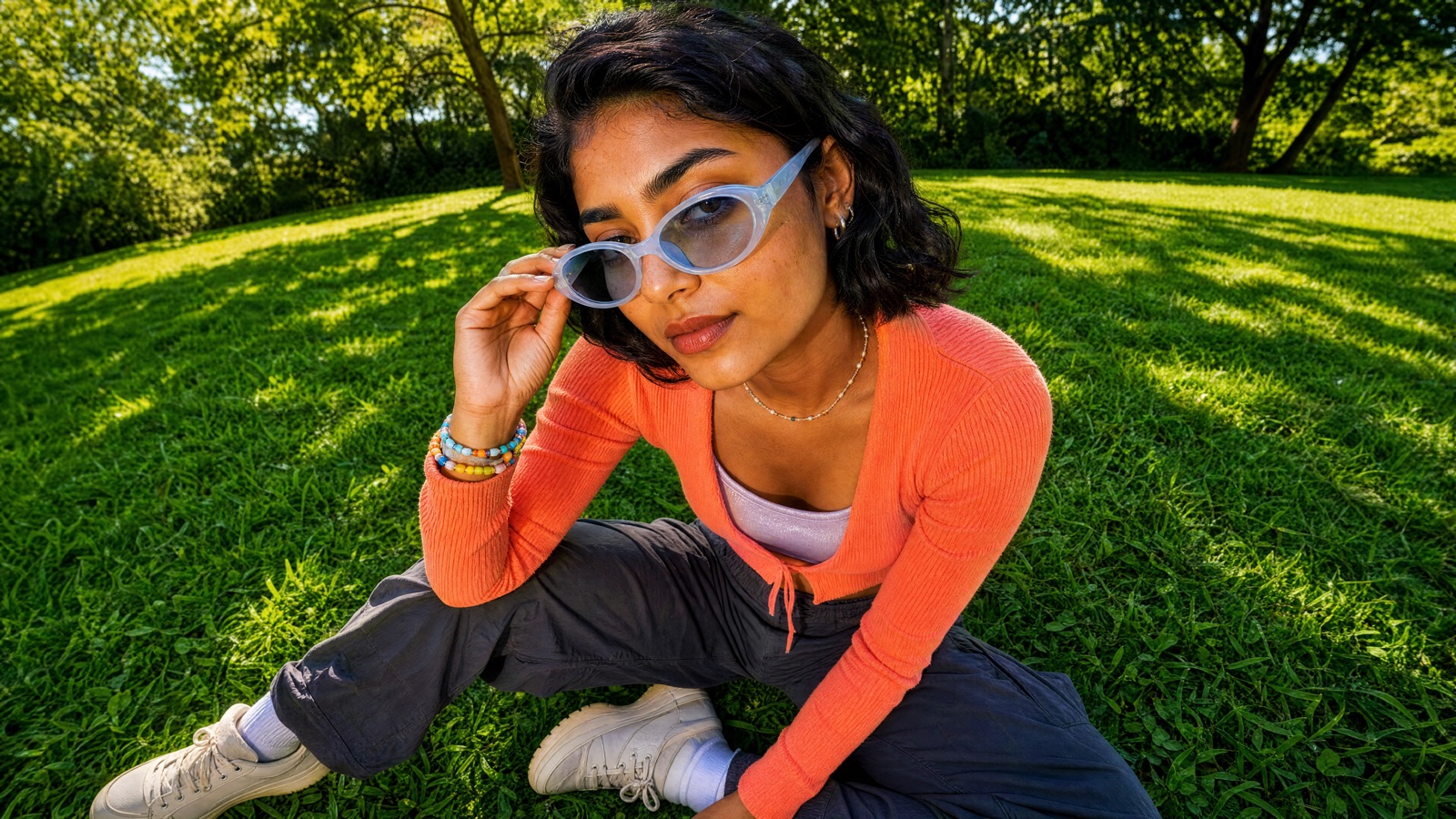 Outdoor fashion portrait refined through natural-language image edits