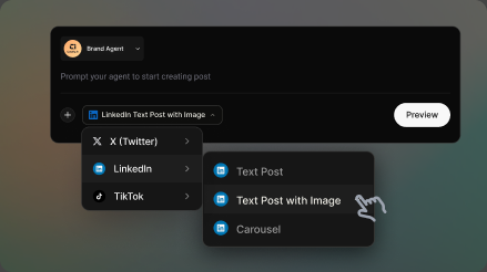 Spira post composer with platform and post format controls
