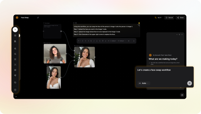 Spira infinite canvas showing a connected visual content workflow