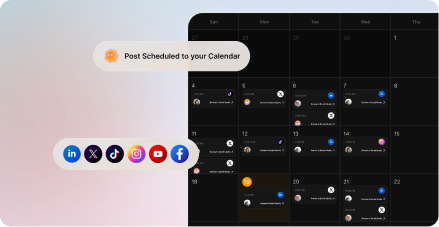 Spira publishing calendar with scheduled posts across six social channels